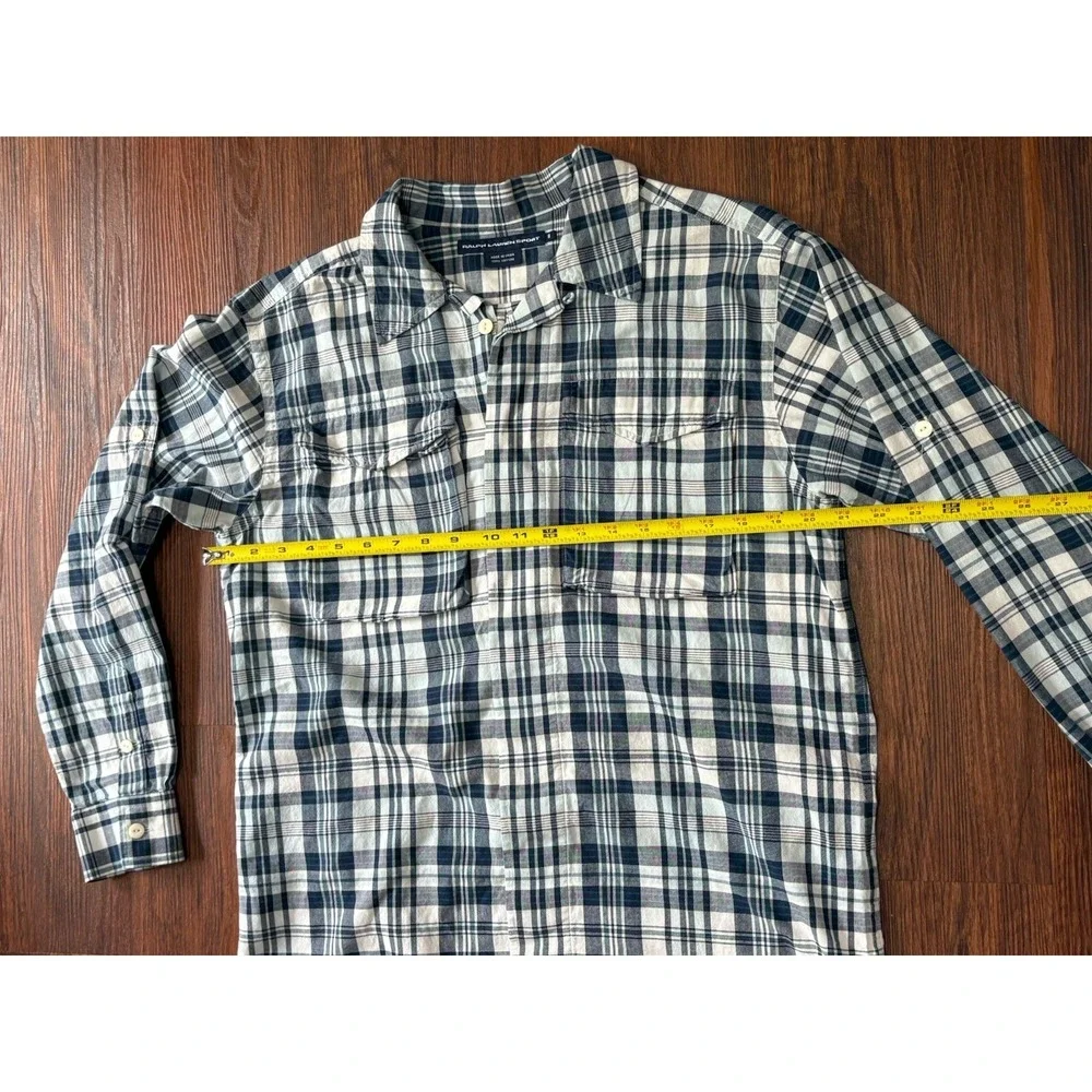 Ralph Lauren Sport Shirt Womens Size 8 Slim Fit Blue White Plaids Long Sleeve - Picture 10 of 15